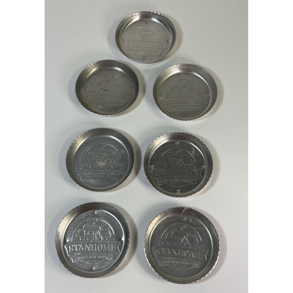 Coaster Set of 7 Vintage Stanhome Hammered Aluminum Coasters - Ashtray Barware